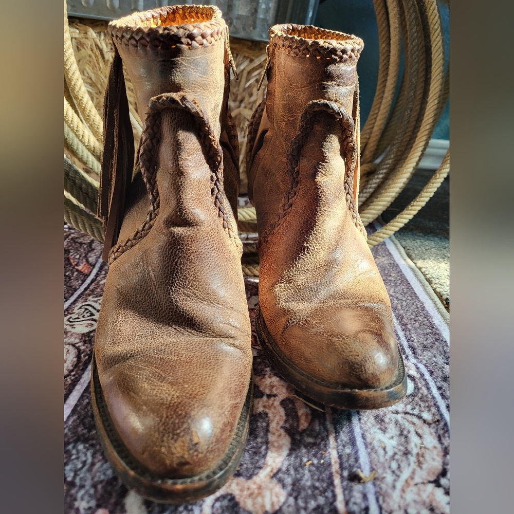 Old Gringo Brown Side Fringe Leather Heeled Boots - Picture 4 of 7